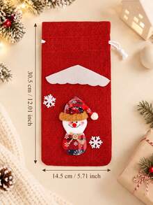 Personalized Christmas Wine Bottle Bag With Custom Text Print, Drawstring Bottle Cover With Festive Decorative Detail, Holiday Dinner Table Accessory, Christmas Gift Packaging For Hosts, Bottle Not Included - Multicolor - View 5