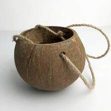 1 pieza Maceta colgante creativa de cáscara de coco natural con cuerda, maceta colgante para decoración del hogar - Maceta colgante hecha a mano - Ver 3