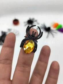 40pcs Halloween Diamond Little Spider Ring Colorful Gemstone Ring Plastic Jewelry Prank - A - View 8