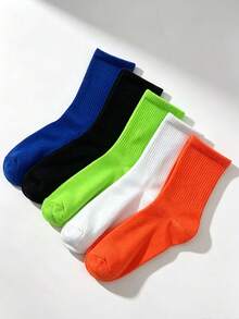 1 /3/5pairs Of Green Mid Length Socks, Suitable For Daily Wear, American Street Style Fal - Multicolor - View 5