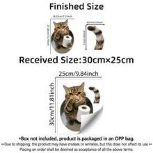1pc Funny Cat Peeking Out Of Hole Pattern Sticker, Removable Sticker For Bathroom Toilet Tank Decoration - Multicolor - View 6