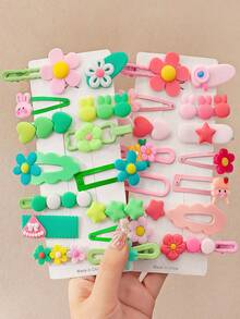 14/28pcs Fresh Sweet Girl Style Cartoon Cute Hair Clips, Suitable For Girls. Flower/Rabbit/Star/Heart/Bow Multi-Style Design, Non-Damaging Hair Accessories, Bangs Clips Side Clips Flyaway Clips, Versatile Daily Accessories - Multicolor - View 3