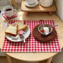 1/2/6pcs Ins Style Minimalist Sweet Red Plaid Fabric Placemats Napkins Decorative Pads For Kitchen Living Room, Suitable For Festivals And Weddings - Multicolor - View 2