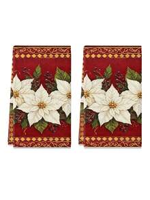 2pcs/4pcs Set Christmas Vintage White Poinsettia Towels, Classic Red Background With Gold Edge Floral Berry Pattern Hand Towels, Bathroom Kitchen Home Decor, Holiday Gift - Multicolor - View 10