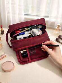 Large Capacity Divided Makeup Bag, Soft Fabric Zipper Cosmetic Organizer With Handle, Portable Travel Toiletry Bag For Women Daily Use - Multicolor - View 5