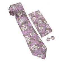 Men's Dusty Pink Floral Jacquard Tie Pocket Square Cufflinks Tie Clip 4Pcs Set, Cufflinks Random Pattern, Wedding Business Suit Accessories - Dusty Pink - View 5