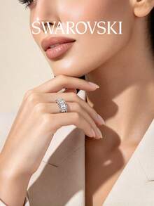 SWAROVSKI 鋪滿水晶彎曲波浪開口式手鐲 女友生日禮物 - 銀色 - 查看 4