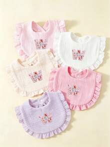 5pcs Floral Pattern 26 Alphabet Baby Ruffle Bibs, Drool Bibs, Princess Pastoral Floral Bibs, Girls Gift - Multicolor - View 23
