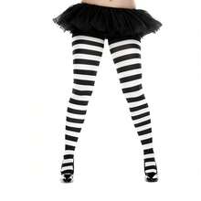 1 Pair Women's Black And White Striped Tight Leggings, High Elasticity Fitted Tights, Suitable For Halloween Party And Punk Style Outfits - Black and White - View 4
