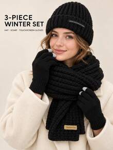 Couples Autumn/Winter Knitted Hat, Scarf And Gloves 3 Pieces Set, Soft Thick Warm Touchscreen Gloves, Unisex Outdoor Cold-Proof Accessory Set - Multicolor - View 4