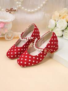 Children's Polka Dot Snap Design Daily Versatile Fashion High Heels - Red - View 6