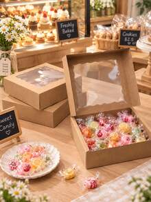 2pcs/5pcs/10pcs/15pcs Solid White Gift Boxes With Star & Scalloped Clear Window, Easy‑Assemble Tuck‑Top Foldable Paper Cases For Holiday Party, Candy & Handmade Treats Storage - View 3