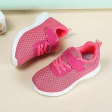 Girls' Mesh Athletic Shoes, Lightweight Hook And Loop Children's Running Shoes, Breathable Soft Sole Student Casual Kids' Shoes - Hot Pink - View 5