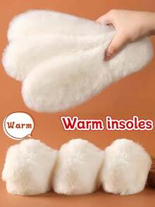 2 Pairs Winter Warm Anti-Cold Fine Fleece Boots Insoles, Thick Soft Comfortable Sweat-Absorbent Non-Fatiguing Full Foot Outdoor Shoe Insoles, Shoe & Boot Accessories - 2 Pairs - White - View 3