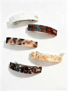5pcs Women's Multi-Color Elegant High-End Versatile Long Leopard Print Ponytail Spring Hair Clips - Multicolor - View 5