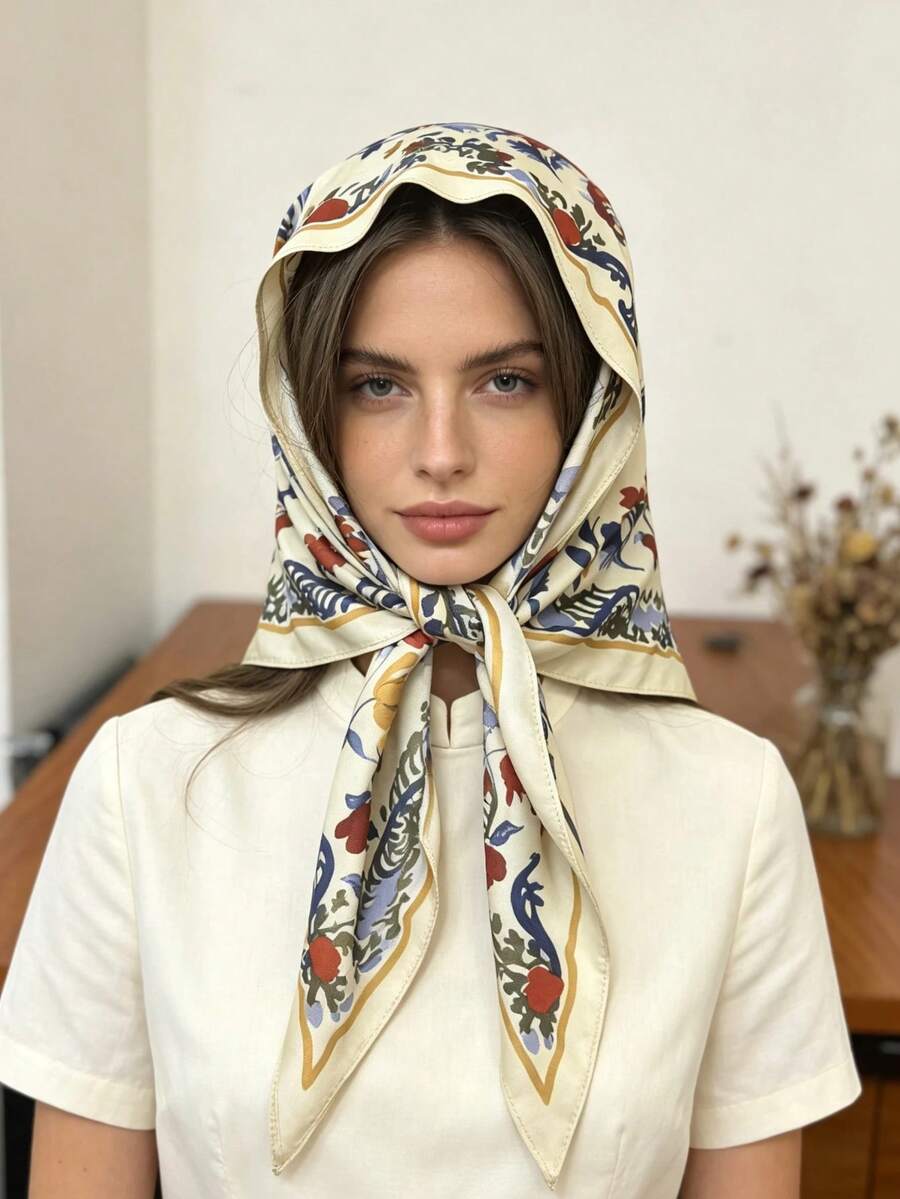 1 قطعة وشاح مثلث بطبعة زهور عتيقة، عصابة رأس بأسلوب ريفي فرنسي، عصابة شعر زخرفية، وشاح رقبة متعدد الوظائف، بطانية رأس - متعدد الألوان - مشاهدة 1