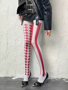 萬聖節印花膝高襪，多款圖案，暗黑風格穿搭，Cosplay，基礎襪，萬聖節襪子 - 彩色 - 查看 3