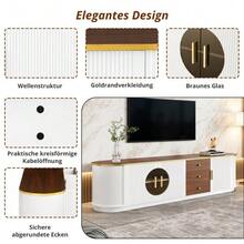 Luxury-Style TV Cabinet, Lowboard, Brown Glass, MDF Body, Aluminum Handles, Rounded Edges, Vertical Ribbed Design - White - View 5