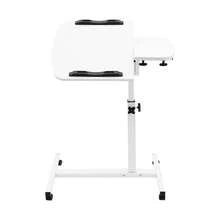 OUKANING Height Adjustable Rolling Laptop Desk With Lockable Wheels, Tilting Split Tabletop MDF Computer Stand For Bed Sofa, White - A - View 8