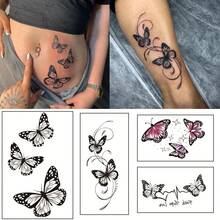 4pcs Butterfly Script Text Temporary Tattoo Stickers Set, Waterproof Long Lasting Fake Tattoos, Black Body Art Decals For Chest Arm Wrist, Party Festival Decorations, Easy To Apply & Remove - Multicolor - View 6