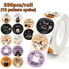 500pcs/Roll Halloween Illustration Doodle Sticker Roll Gift Box Seal Product Packaging Seal Gift Box Decoration - M - View 7
