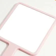 Square Handheld Makeup Mirror With Handle Portable Cosmetic Hand Mirror Clear Glass Mirror Hand‑Held Vanity Mirror For Makeup - Watermelon Pink - View 3