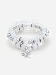 Sorayune 3pcs/Set Bohemian Style Women's Crystal Beads & Silver Alloy Block Bracelets - White - View 3