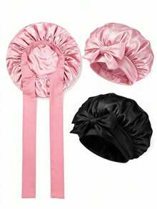 1pc Satin Bow Sleep Cap, Soft Hair Bonnet, Suitable For Curly, Braided And Natural Hair, Multiple Colors, Essential For Hair Car ,Travel And Gift - Multicolor - View 3