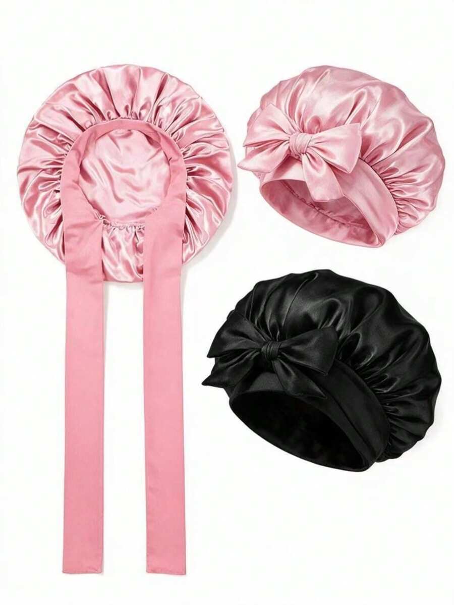 1pc Satin Bow Sleep Cap, Soft Hair Protection Cap, Suitable For Curly, Braided And Natural Hair, Multiple Colors, Hair Care Essential, Suitable For Travel And Gifts
