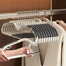 Space-Saving Short Neck Collapsible Hanger Set (10pcs), Low-Profile Short Neck Design Fits Compact Wardrobes, Wide Shoulder Line For Even Weight Distribution, Prevents Clothes From Bulging And Deforming, Non-Slip Grip With Deep Anti-Drop Grooves, Fabric-Friendly No Snagging, Durable And Scratch-Resistant Home Storage Essential - Multicolor - View 8