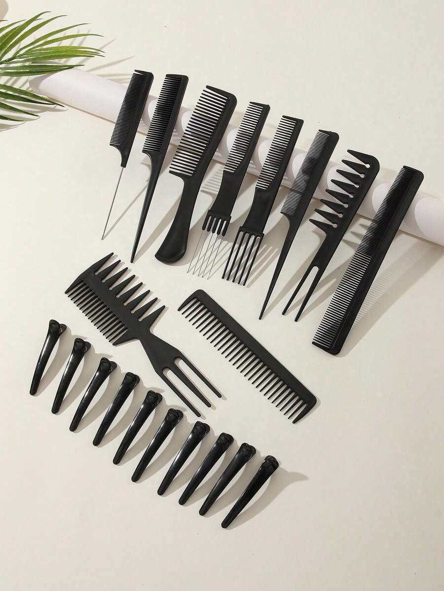 1-Piece Hair Comb Set, Professional Hair Styling Comb Set, With Hair Clips, Suitable For Barbershops And Home Use, Hair Tools, Hair Products And Accessories, A Must-Have For Barbershop Beauty Travel, And A Good Item For Back-To-School Season And Tra - Black - View 1