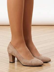 Round Toe Comfortable High-End High Heel Women's Shoes Commute Plain Design All Season - Khaki - View 2
