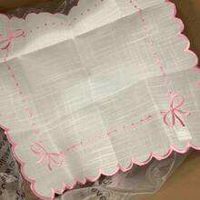 1/2/6pcs French Embroidered Bow Napkins, Pink Ruffled Fabric Placemats, Suitable For Parties, Weddings And Holidays - Multicolor - View 3