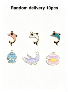 10/20pcs Ocean Series Cute Dolphin Alloy Oil Drop Pendant DIY Earring Necklace Accessories - Multicolor - View 7