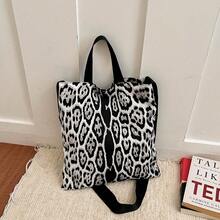 Vintage Leopard Print Tote Bag, Large Capacity Handbag, Fashionable Personalized Adjustable Wide Strap, One Shoulder Crossbody Commuter Bag - Multicolor - View 7
