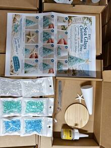 Sea Glass Christmas Tree Set (Glue Not Included), Diy Sea Glass Christmas Tree Set (Includes Pvc/Glass Ornaments),Sea Glass Christmas Tree Series Set, Desktop Decoration Set, Coastal Style Holiday Decoration, Handicrafts - Sets - View 9