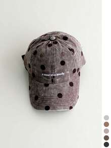 Distressed Polka Dot Print Baseball Cap, Vintage Dad Hat For Women, Large Head Circumference Sun Protection Versatile Baseball Cap, All-Season Student Retro Polka Dot Embroidered Letter Duck Bill Hat, Versatile Face-Slimming Baseball Cap - Multicolor - View 13