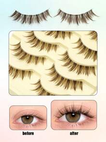 5 Pairs Mocha Brown Kitten Eye Cat Eye Transparent Band Soft Faux Mink Lashes, Enlarge Your Eyes,Natural & Daily Slim And Graceful Eyelashes, Suitable For Party,Work,Appointment,And Daily Makeup - Brown - View 6