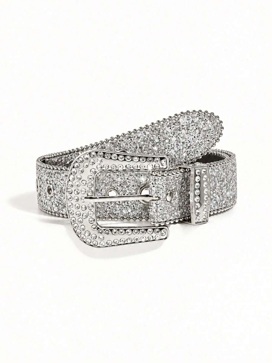 1pc Sequin Eyelet Fashion Party Women's PU Belt, Suitable For Carnival, Back To School, Christmas, Halloween, Daily Wear