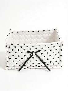 Sweet Polka Dot Quilted Fabric Storage Bin, Rectangular Soft Storage Box With Bow Decoration, Large Capacity Multi-Functional Storage Box, Suitable For Cosmetics, Snacks, Ideal For Desktop, Bathroom And Bedroom Home Storage - Multicolor - View 13