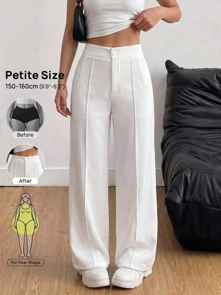 Vivamere Solid Dual Pocket Tailored Summer Pants In Fall/Winter ,Petite Women - White - View 1