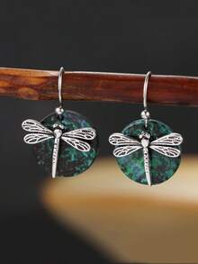 YOYO 1 Pair Vintage Style Silver Dragonfly Pendant Earrings, Bohemian Style Pendant Earrings - Silver - View 8