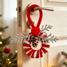 1PC Mini Fuzzy Wreath Hanging Ornament Set, With Pine Cone And Bow Handmade Circular Pendant, Plush Twist Wire Craft Decoration, Rope Hanging Holiday Accessory, Aesthetic Small Ornament, Perfect Holiday Gift For Craft Enthusiasts, Decor Lovers And Jewelry Collectors - Multicolor - View 15
