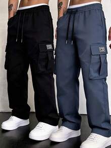 男士戶外運動登山工裝褲，寬鬆版型，多口袋設計，適合登山、露營與日常穿著 - 藏蓝色 - 查看 1