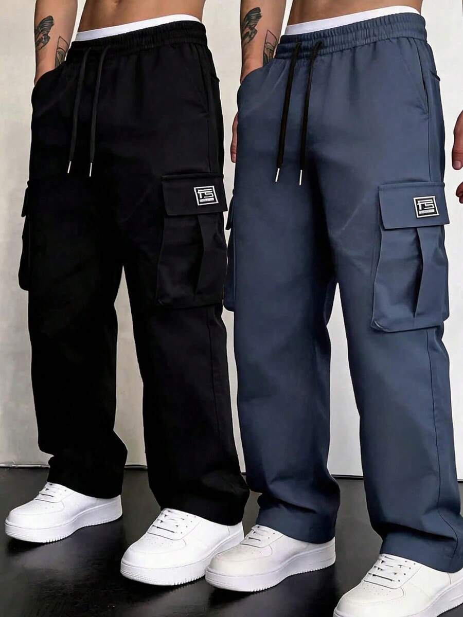 男士戶外運動登山工裝褲,寬鬆版型,多口袋設計,適合登山、露營與日常穿著 - 藏蓝色 - 查看 1