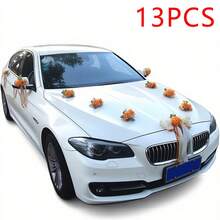 13pcs Large Rose Flowers (With Suction Cups) Car Decoration, Suitable For Wedding Rearview Mirror Decor, Ribbon Gifts, Home Wedding Party Aisle Chair Back Decoration - 13pcs Car Flower - View 12
