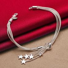 925 Sterling Silver Plated Five Snake Chain Starfish Bracelet Jewelry - Silver - View 5