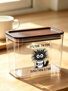 Cute Cat Coffee Pattern Transparent Sealed Coffee Storage Jar, Sealed Plastic Food Container, Large Capacity, Dustproof & Moisture-Proof, Kitchen Countertop Coffee Area Storage Box, Coffee Bar Decor, Kitchen Countertop Organizer, Coffee Lover Gift - Multicolor - View 1