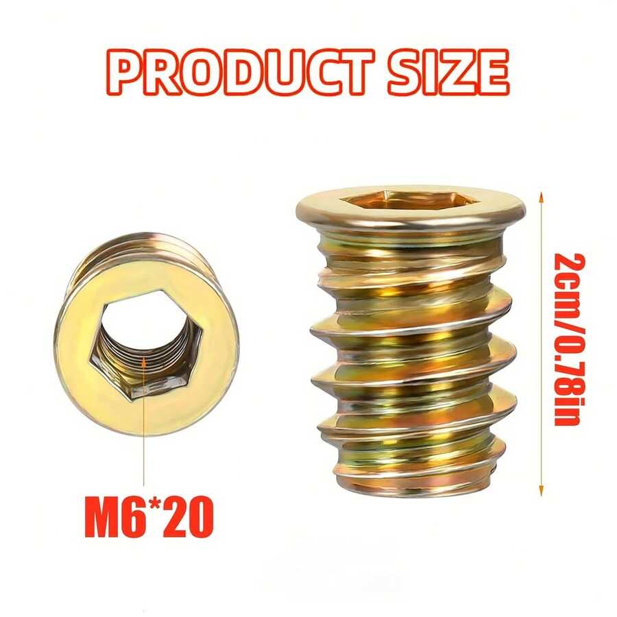 15pcs M6*20 Internal And External Threaded Countersunk Nuts, For Fixing Bolts, Furniture Screws, Nuts, Threaded Fasteners, Connectors, And Hex/Allen Wrench