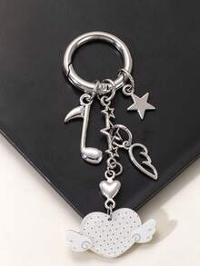 1pc Heart Polka Dot Vintage Wings Music Symbol Star Pendant Y2K Style Keychain Angel Wings Bag Charm - Multicolor - View 2